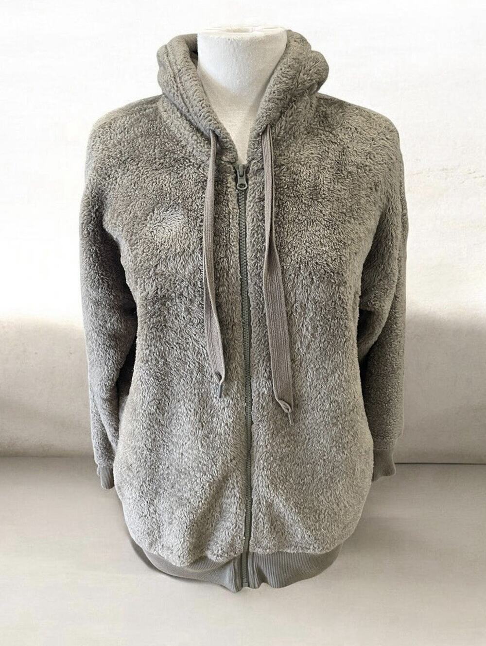 Aerie Women’s XS Olive Full Zip Hooded Jacket W/Pockets Soft Plush -Oversized